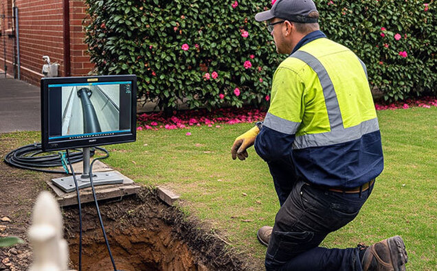 Plumber Inspecting Pipe Camera